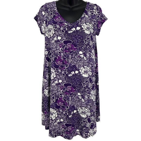 A-Line Hawaii Womens Floral Purple White V-Neck Dress PXS Petite Floral NWT New - Picture 1 of 9